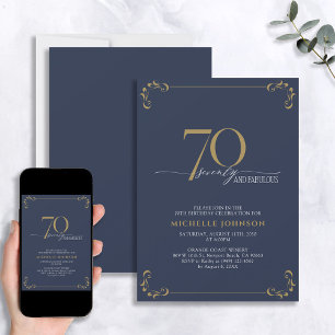 70- & Fabulous Blue- en Gold-kalligrafie op zaterd Kaart