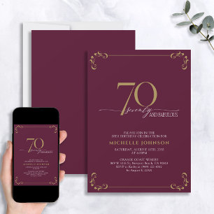 70 & Fabulous Burgundy White en Gold Birthday Kaart