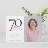 70 & Fabulous Photo Pink Script Birthday Party Kaart (Staand voorkant)
