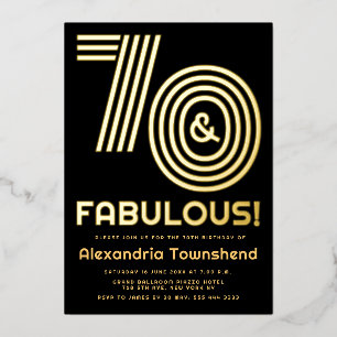70 & Fabulous Retro Typografie Gouden 70ste Verjaa Folie Uitnodiging