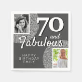 70 & Fabulous Silver Glitter 2 Foto 70th Birthday Servet (Voorkant)