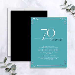 70 & Fabulous Turquoise & Silver Birthday Folie Uitnodiging