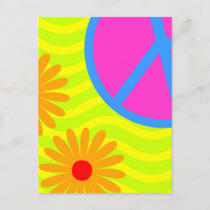 70 Hippie Peace Sign en Flowers Briefkaart