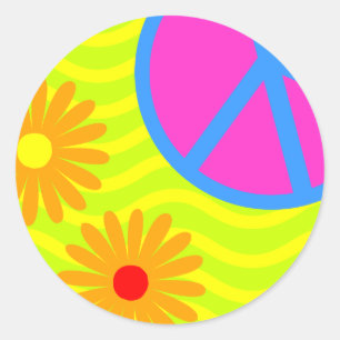 70 Hippie Peace Sign en Flowers Ronde Sticker