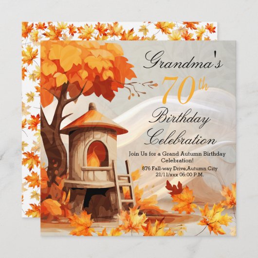 70 Invitation d'anniversaire à l'automne (Devant / Derrière)