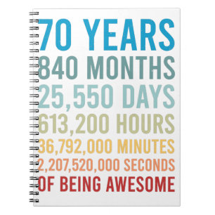 70 jaar 840 maanden 2550 dagen Geweldige geboorte Notitieboek