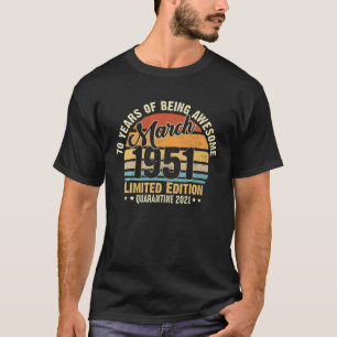 70 jaar oude Vintage maart 1951 70e verjaardag T-shirt