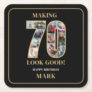 70 Laten Goed Lijken Fotocollage 70e Verjaardag Vierkante Kartonnen Onderzetter