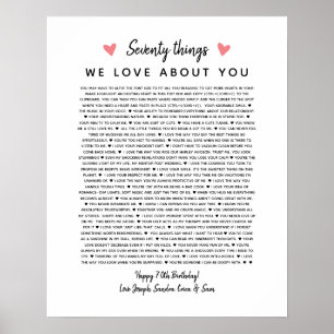 70 redenen waarom we van je verjaardagscadeau houd poster