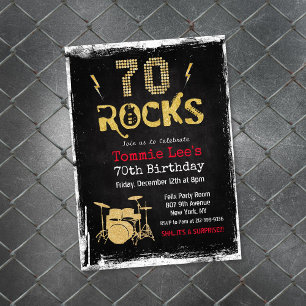 70 Rocks Rockstar Gitaar 70ste Verjaardagsuitnodig Kaart
