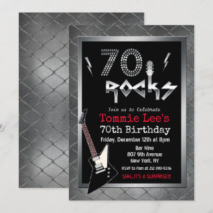 70 Rocks Rockstar Gitaar 70ste Verjaardagsuitnodig Kaart