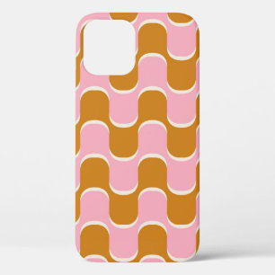 70 s retro vintage wavy pattern in gold and pinkwa iPhone 12 hoesje
