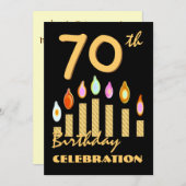 70e - 79e anniversaire Invitation Bougies d'or (Devant / Derrière)