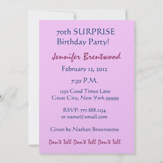 70e - 79e Invitation à la fête d'anniversaire SURP (Dos)