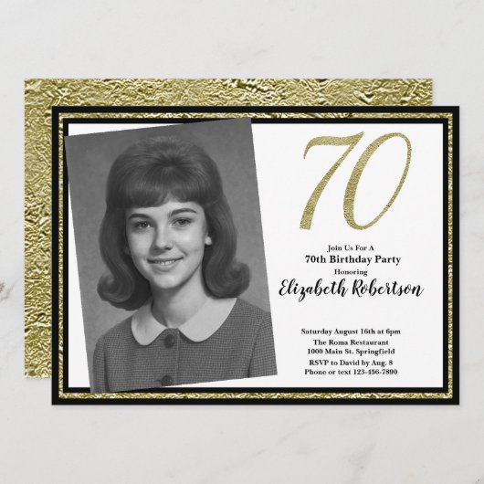 70e aangepaste foto wit zwart en goud kaart (Voorkant / Achterkant)