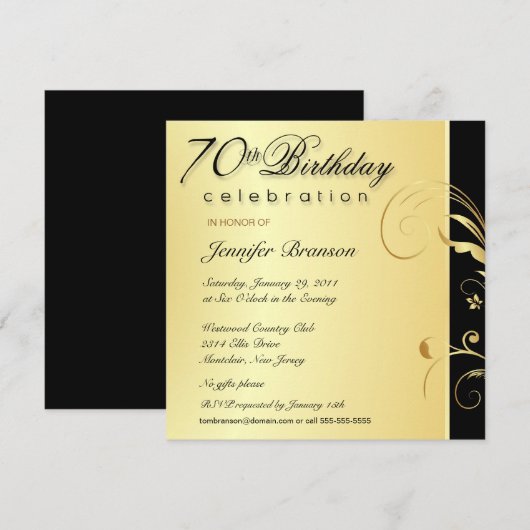 70e anniversaire Adulte - Élégant Invitation flora (Devant / Derrière)