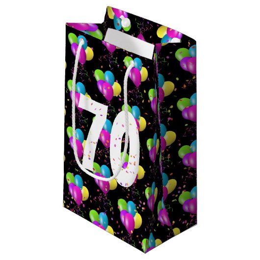 70e Anniversaire Ballons et Confetti Petit Sac Cad (Devant Angle)