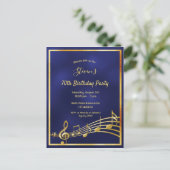 70e anniversaire bleu or musique notes invitation (Debout devant)