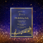 70e anniversaire bleu or musique notes invitation