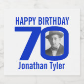 70e anniversaire bleu personnalisé nom étiquette (Étiquettes simples)