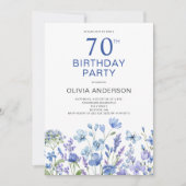 70e anniversaire Blue Floral Invitation (Devant)