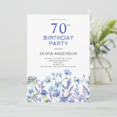 70e anniversaire Blue Floral Invitation (Debout devant)