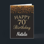 70e Anniversaire Carte de Parties scintillant Noir<br><div class="desc">70th Birthday Black and Gold Glitter Card with personalized name For further customization,  please click the "Customize it" button and use our design tool to modify this template.</div>
