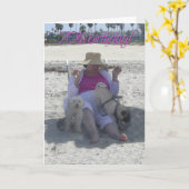 70e anniversaire, chiens, carte de plage. (Fleur jaune)