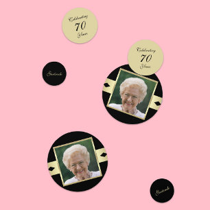 70e anniversaire Confetti avec photo en noir