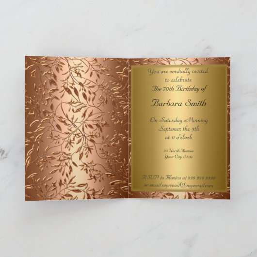 70e anniversaire de fête Invitation or (Intérieur)