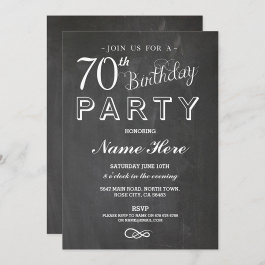70E ANNIVERSAIRE DE FÊTE SURPRISE INVITATION (Devant / Derrière)
