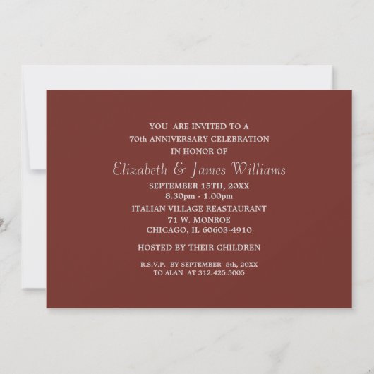 70e anniversaire du Mariage Invitations (Dos)