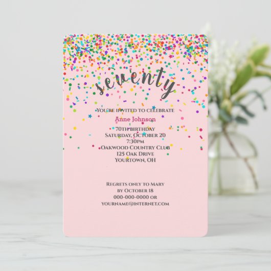 70e Anniversaire Fête confetti Invitation (Debout devant)