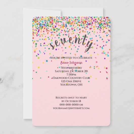 70e Anniversaire Fête confetti Invitation (Devant)