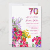 70e anniversaire fête fleurie colorée invitation (Devant)