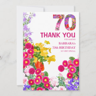 70e anniversaire fête floral plat carte de remerci