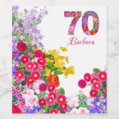 70e anniversaire fleur bouquet vin étiquettes (Étiquettes simples)