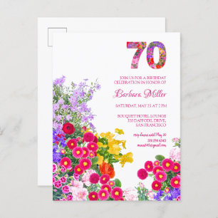70e anniversaire fleurie invitation carte postale