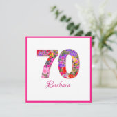 70e anniversaire floral rose lilas carte plat (Debout devant)