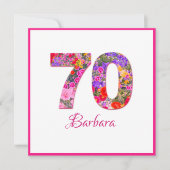 70e anniversaire floral rose lilas carte plat (Devant)