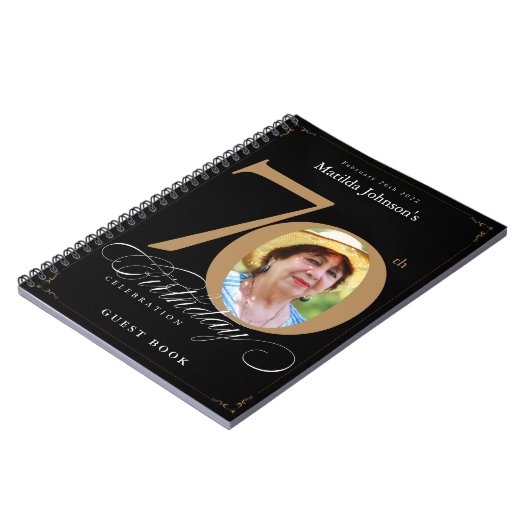 70e anniversaire Gold Black Elegant Script Livre d (Côté gauche)