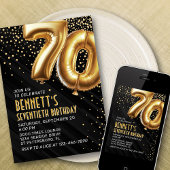 70e anniversaire Gold Black Invitation