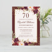 70e anniversaire Gold Bourgogne Floral Invitation (Debout devant)