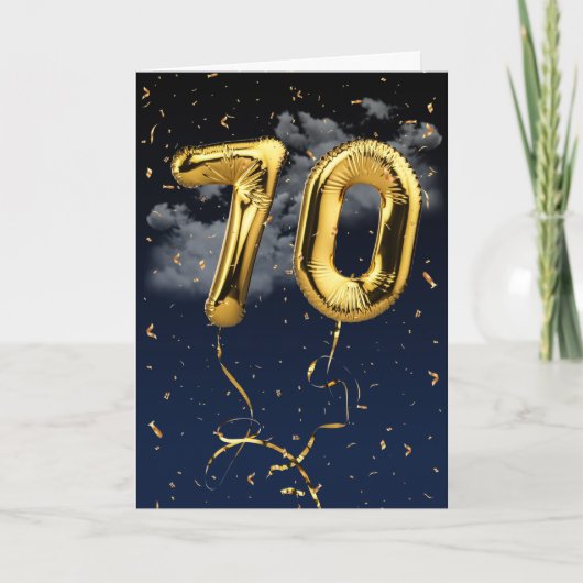 70e Anniversaire Gold Mylar Balloon et carte Confe (Devant)