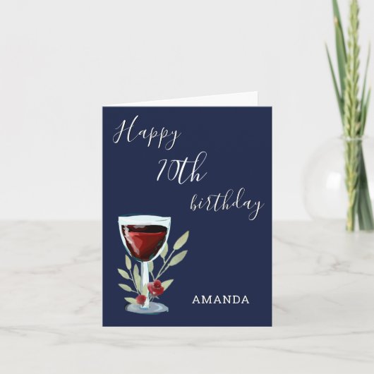 70e anniversaire heureux Red Wine Navy Carte bleue (Devant)