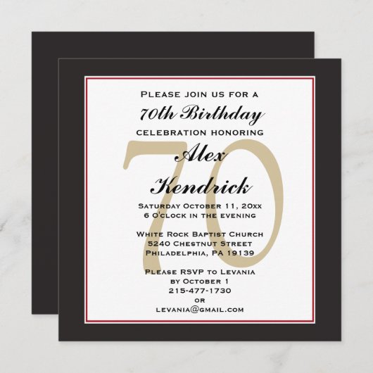 70e anniversaire Invitation (Devant / Derrière)