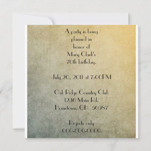 70e anniversaire Invitation à l'ancienne (Dos)