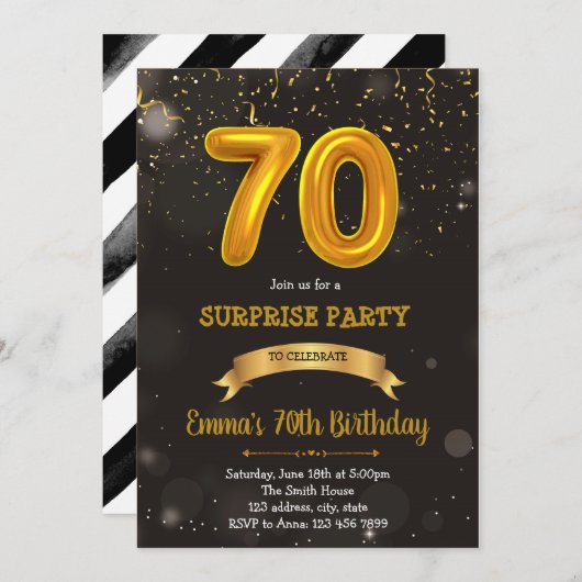 70e anniversaire invitation à thème (Devant / Derrière)