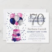 70e anniversaire Invitation au gâteau rose (Devant)
