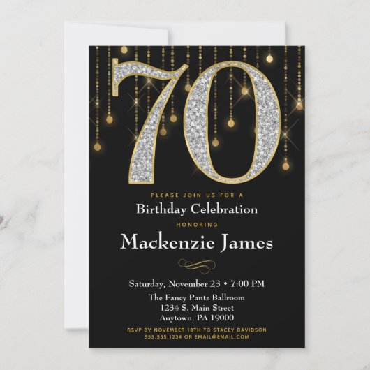 70e anniversaire Invitation Black Gold Diamonds Ad (Devant)